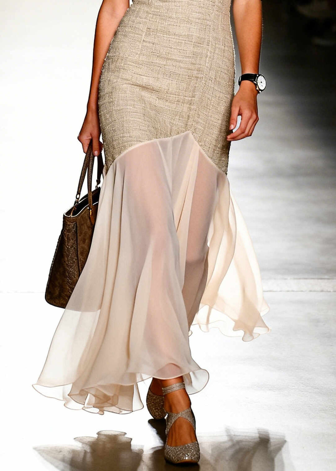 Natural Khaki Wraped Patchwork Tulle Cami Dress Summer