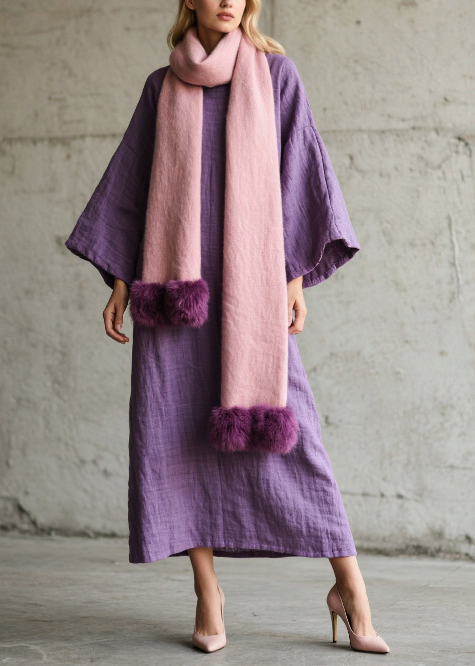 Natural Lavender Oversized Cotton Straight Dresses Fall