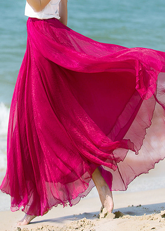 Natural Mulberry Elastic Waist Chiffon Maxi Skirt Summer