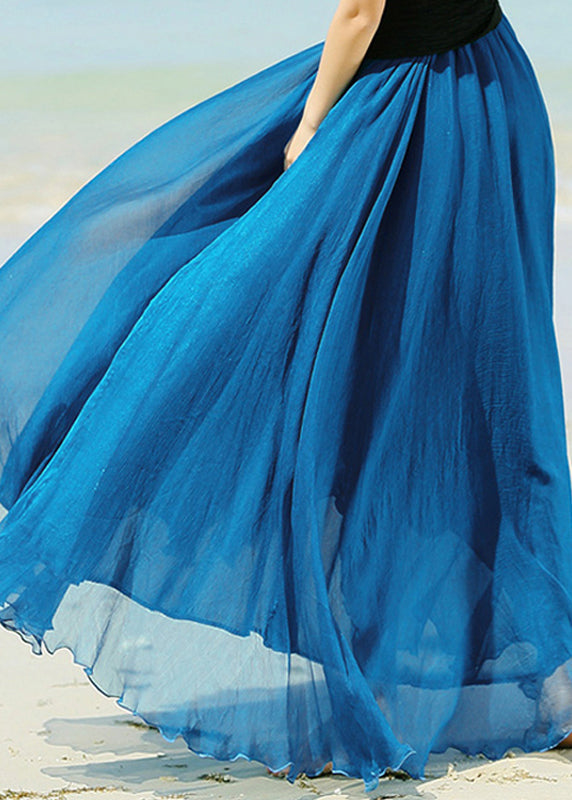 Natural Mulberry Elastic Waist Chiffon Maxi Skirt Summer