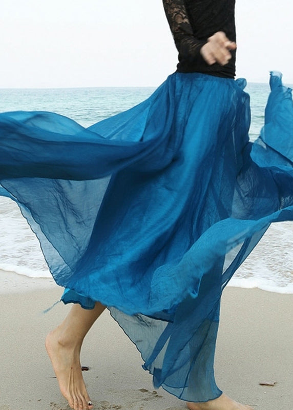 Natural Mulberry Elastic Waist Chiffon Maxi Skirt Summer