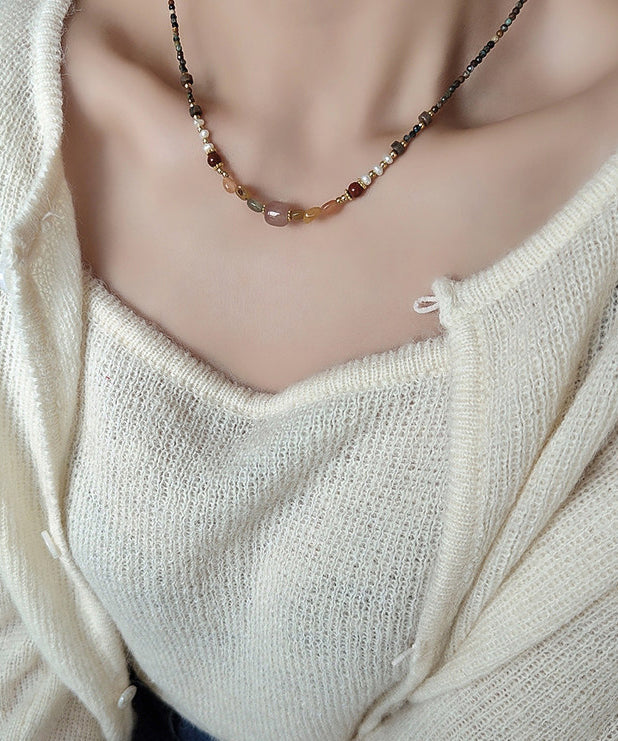Natural Multicolour Gem Stone Gratuated Bead Necklace