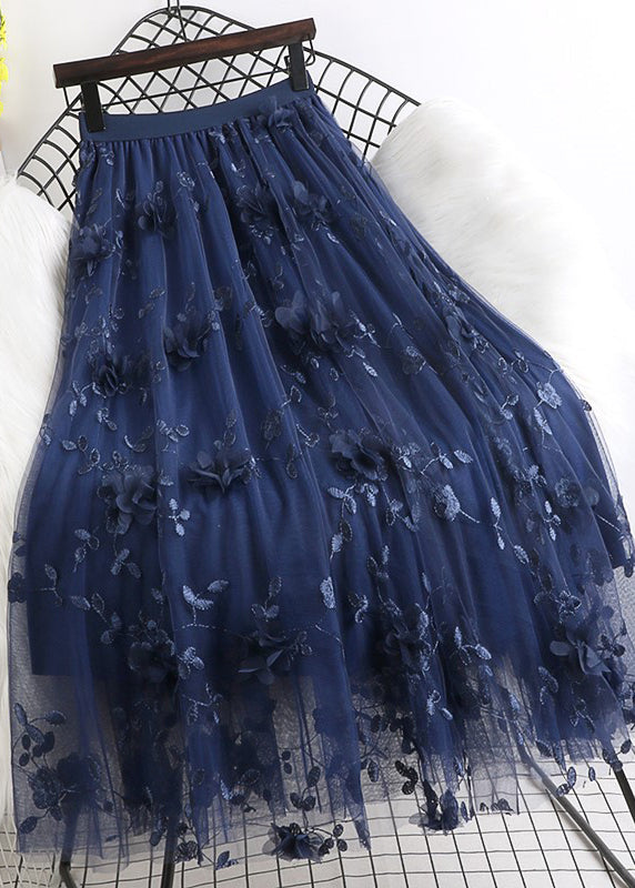 Natural Pink Embroidered Floral Tulle Skirts Spring