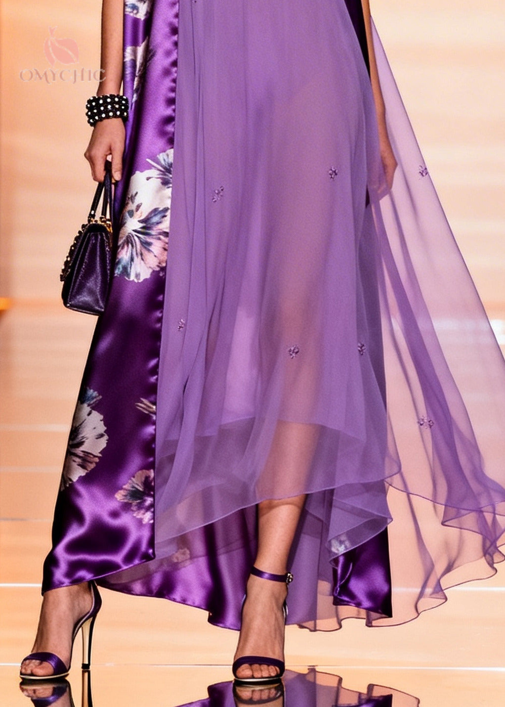 Natural Purple Oversized Patchwork Chiffon Dresses Sleeveless
