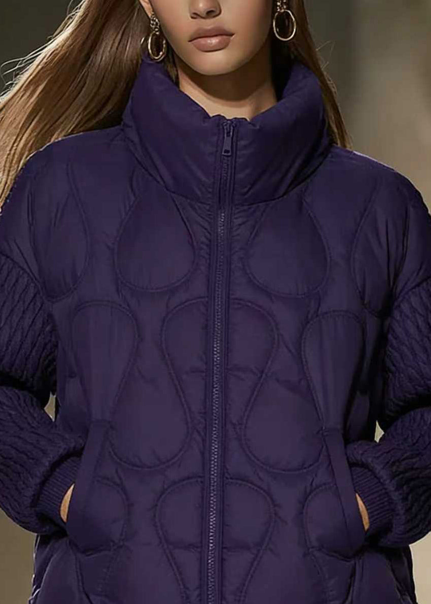 Natural Purple Stand Collar Oversized Fine Cotton Filled Witner Coat1