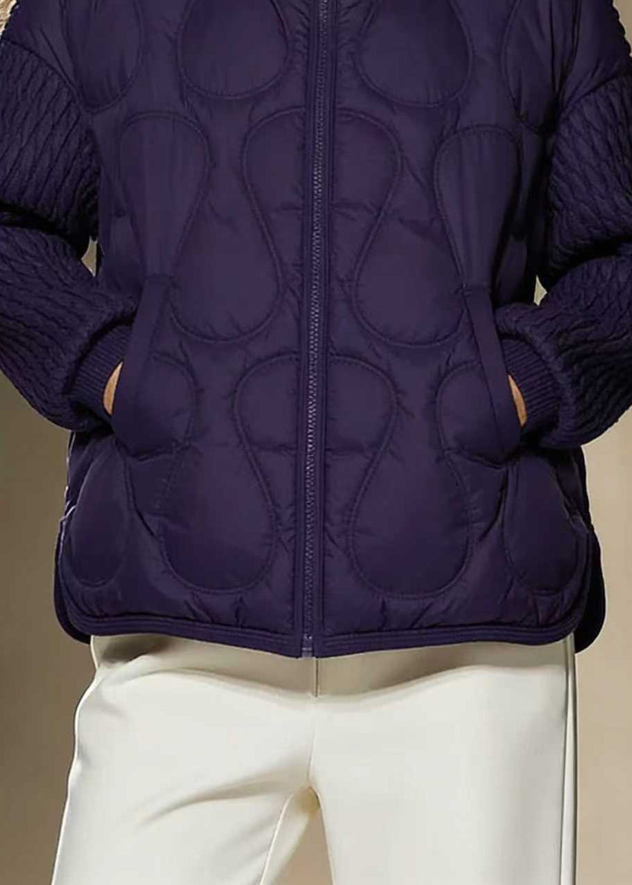 Natural Purple Stand Collar Oversized Fine Cotton Filled Witner Coat1