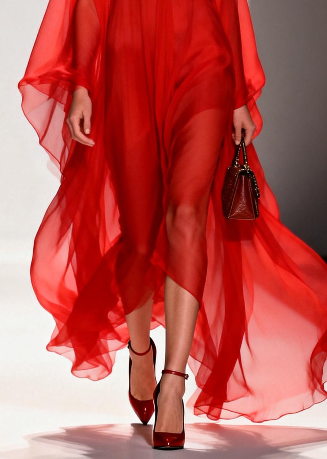 Natural Red Oversized Draping Chiffon Robe Dresses Summer