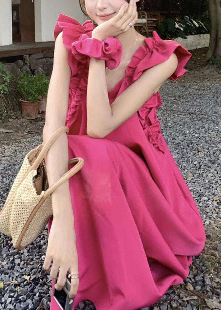 Natural Rose Ruffled Cotton Vacation Dresses Summer