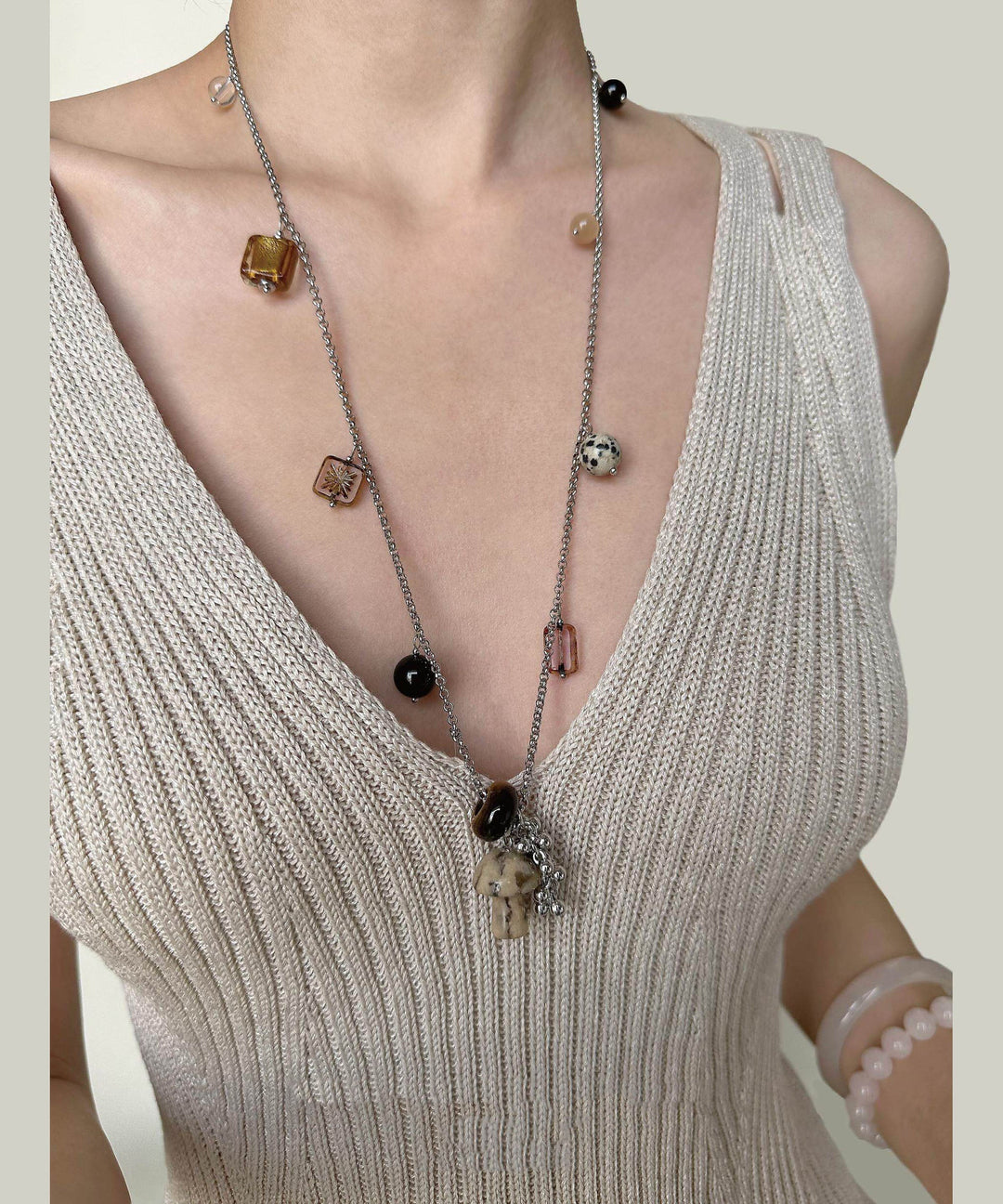 Natural Stone Crystal Pendant Pendant Titanium Steel Necklace