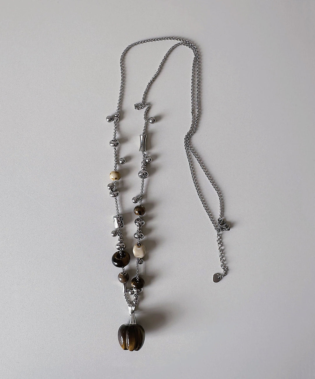 Natural Stone Pendant Titanium Steel Long Necklace
