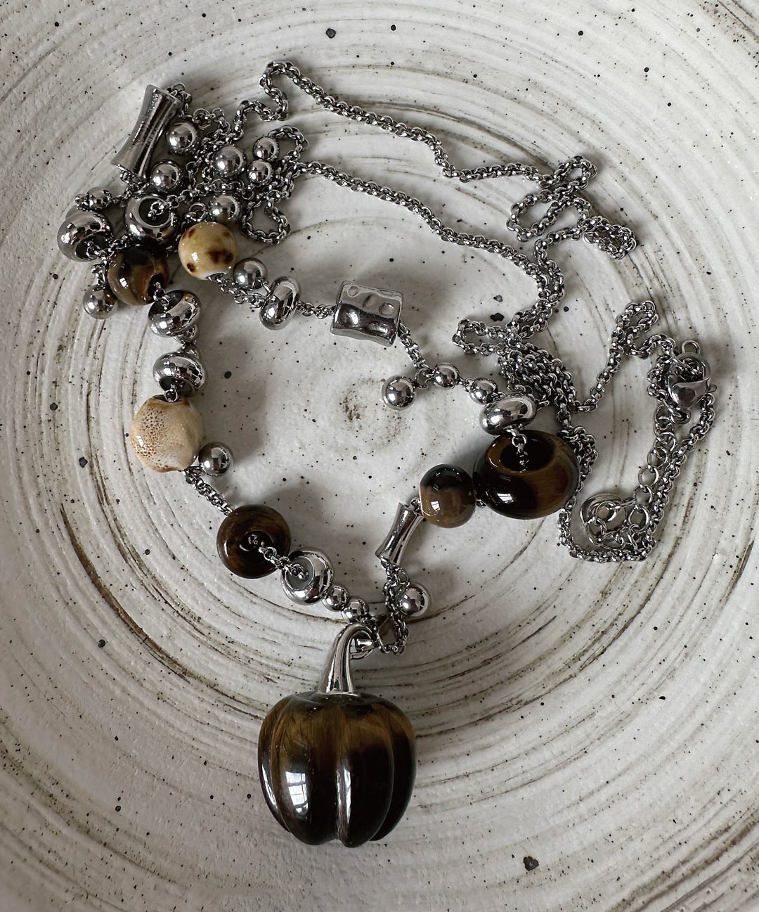Natural Stone Pendant Titanium Steel Long Necklace