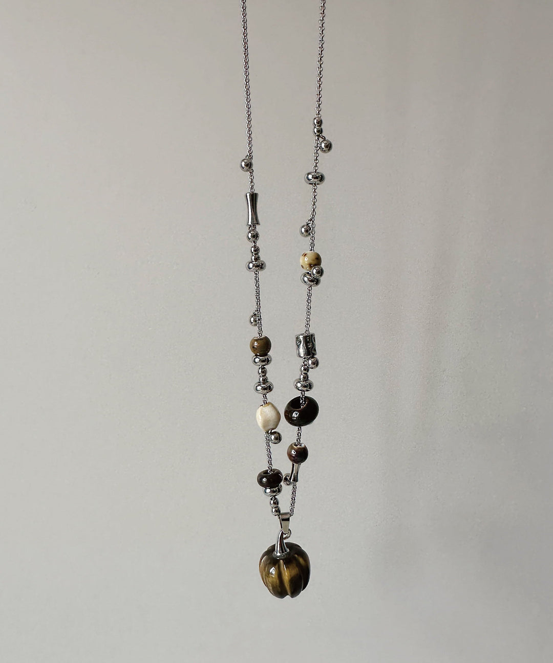 Natural Stone Pendant Titanium Steel Long Necklace