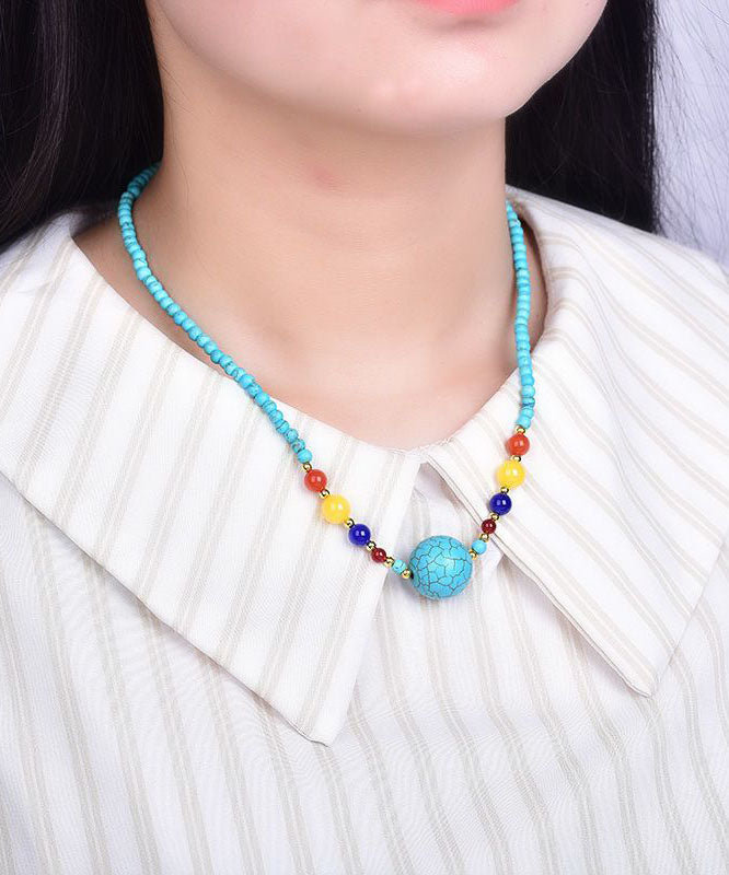 Natural Turquoise Unisex Bracelet And Necklace Set