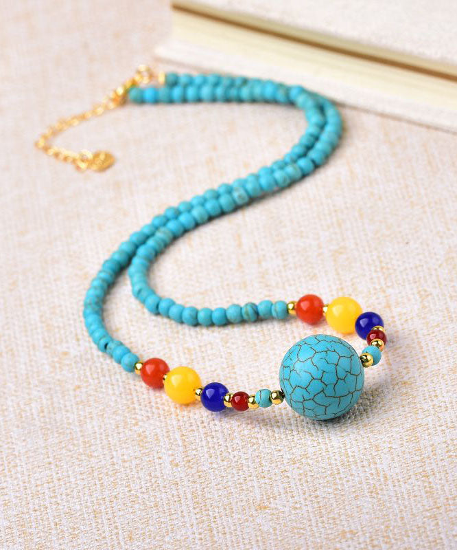 Natural Turquoise Unisex Bracelet And Necklace Set