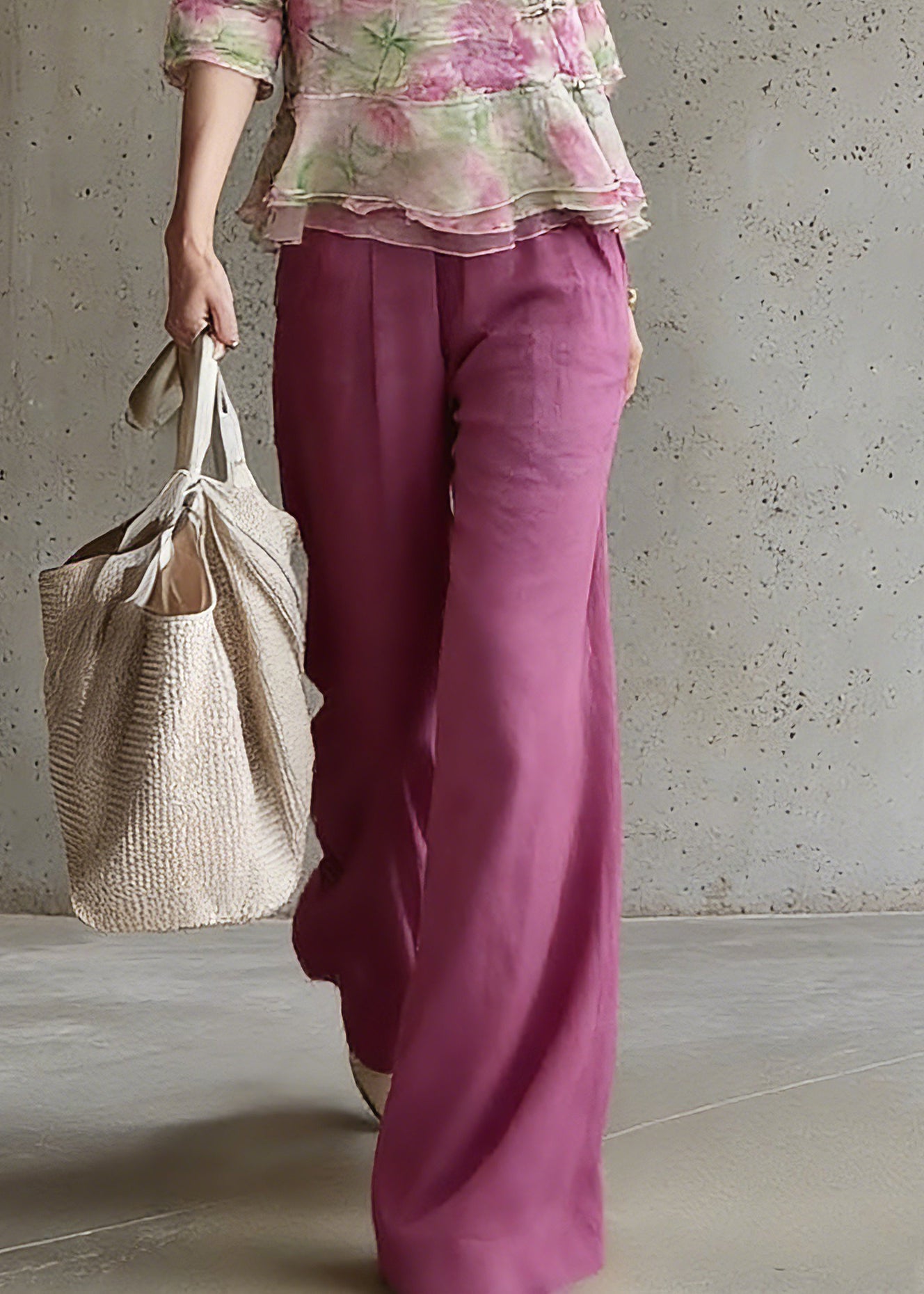 Natural V Neck Print Top And Pants Two Pieces Set Spring - Omychic