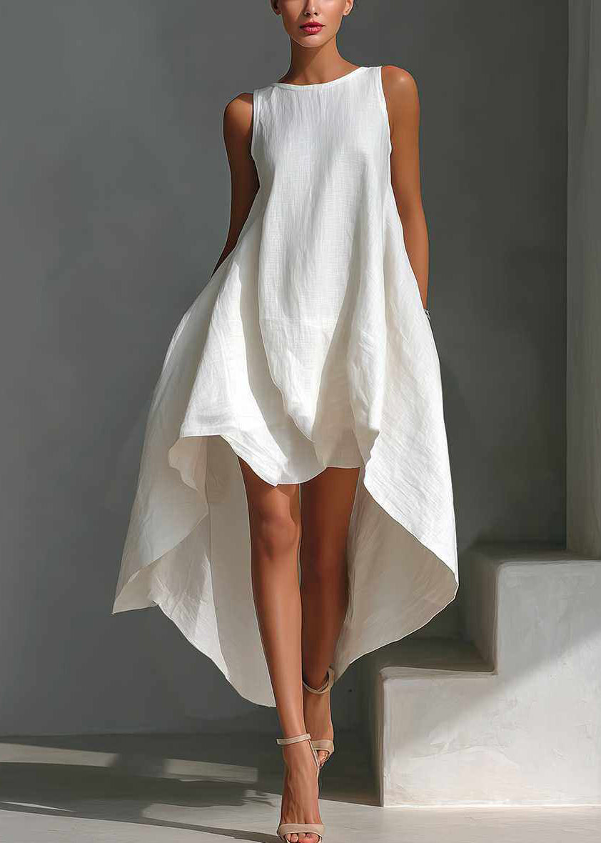 Natural White Low High Design Maxi Dresses Summer