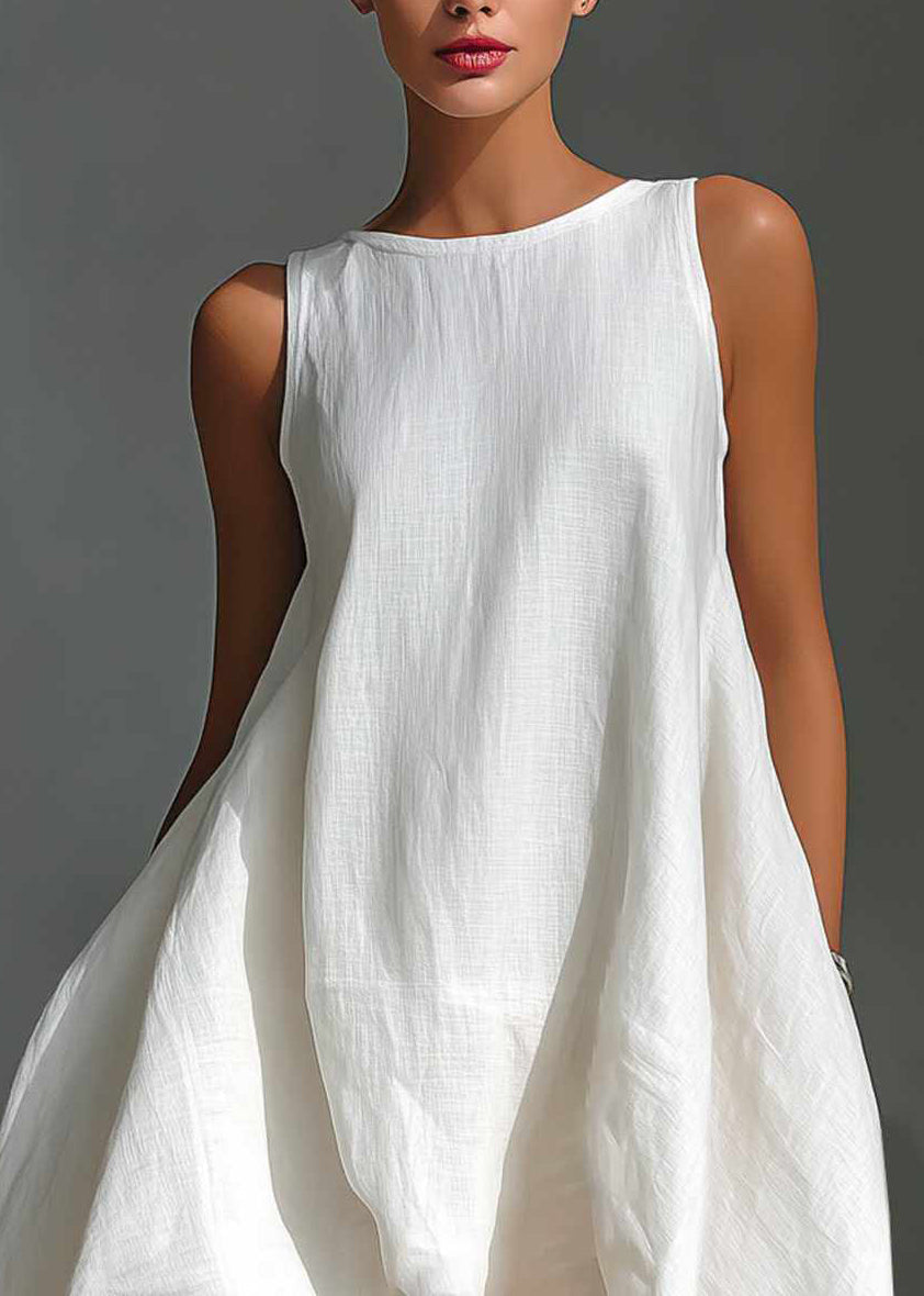 Natural White Low High Design Maxi Dresses Summer