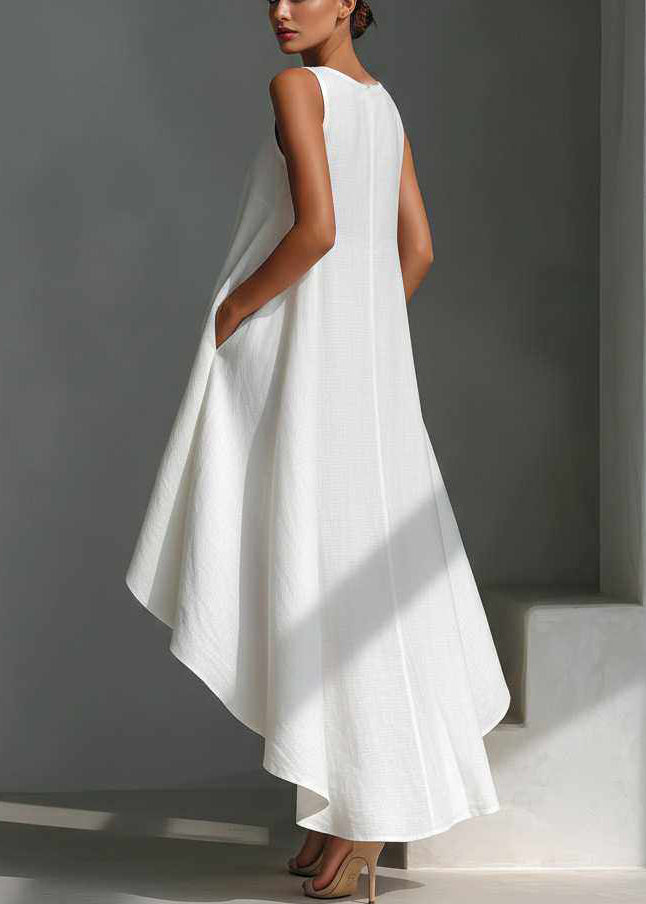 Natural White Low High Design Maxi Dresses Summer