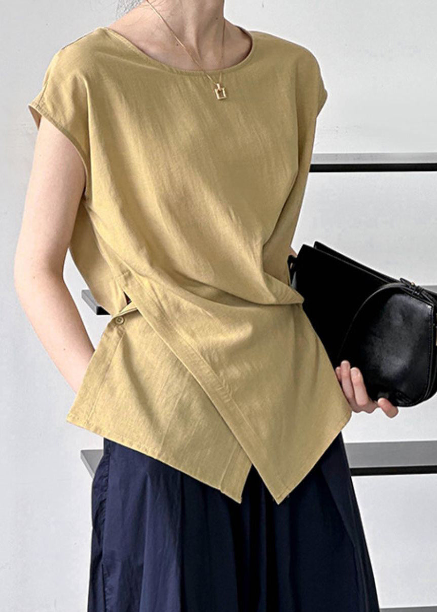 Natural White O-Neck Wrinkled Top Summer