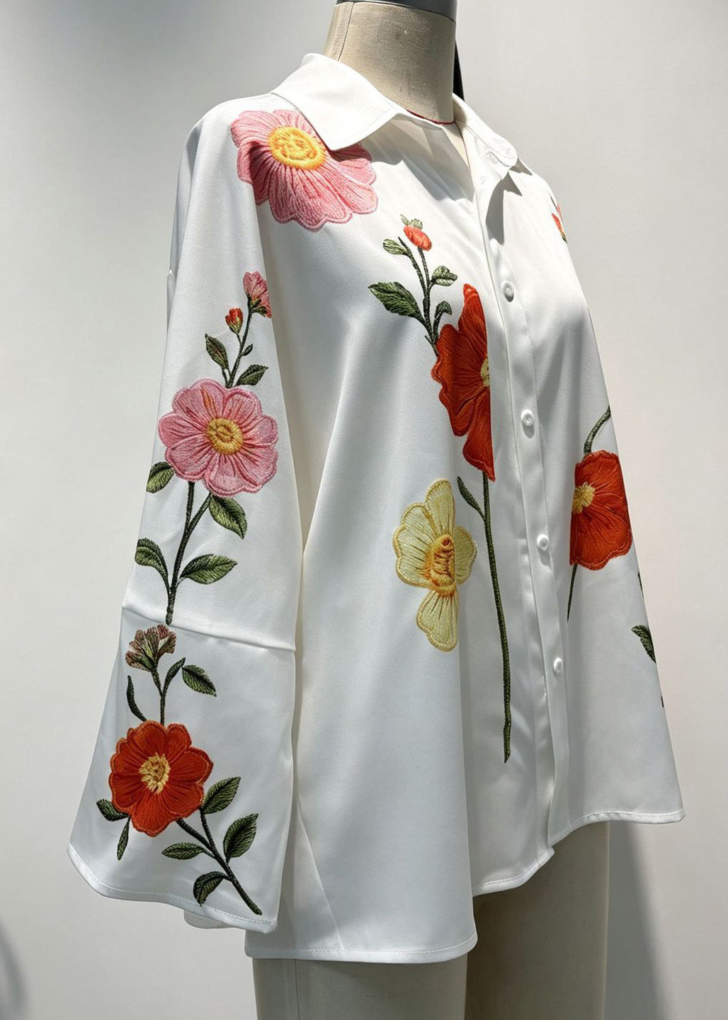 Natural White Oversized Print Cotton Blouse Tops Fall