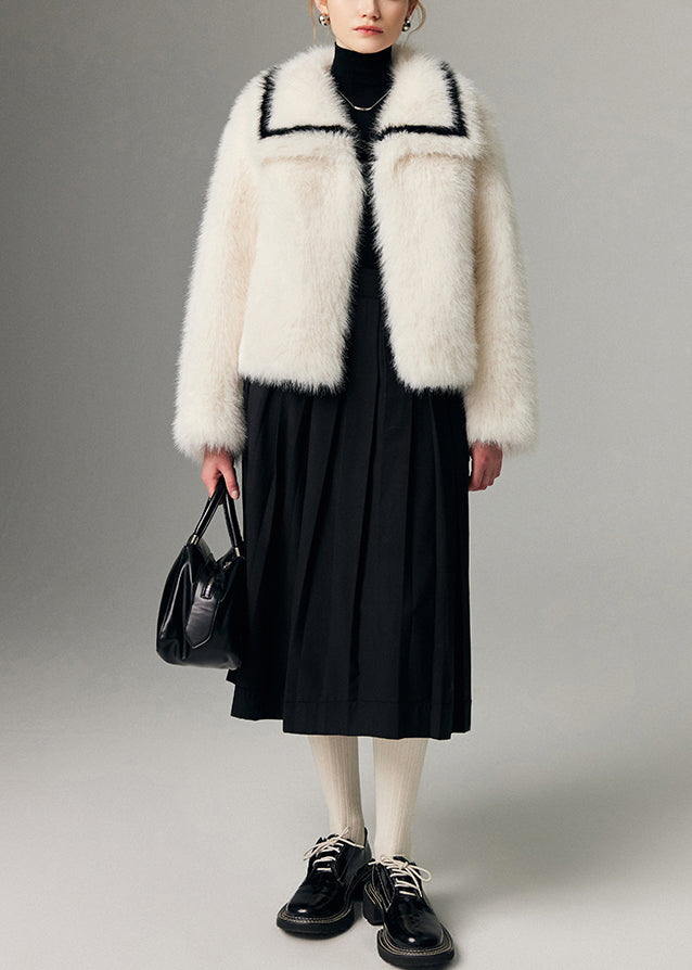 Natural White Peter Pan Collar Thick Faux Fox Fur Loose Coats Winter