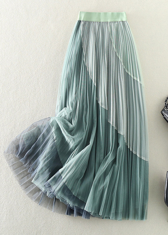 Natural Yellow Elastic Waist Patchwork Tulle Pleated Skirts Spring - Omychic