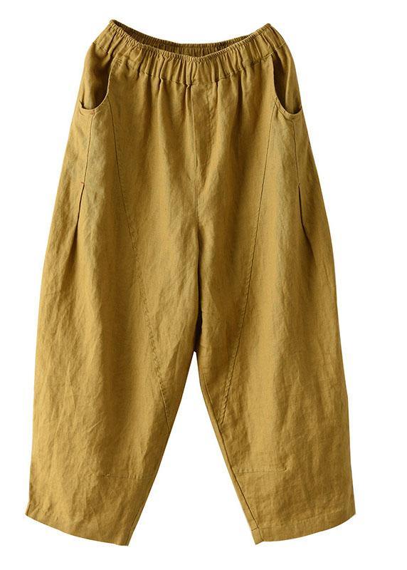 Natural yellow-half pattern Elastic Waist Summer Linen Harem Pants