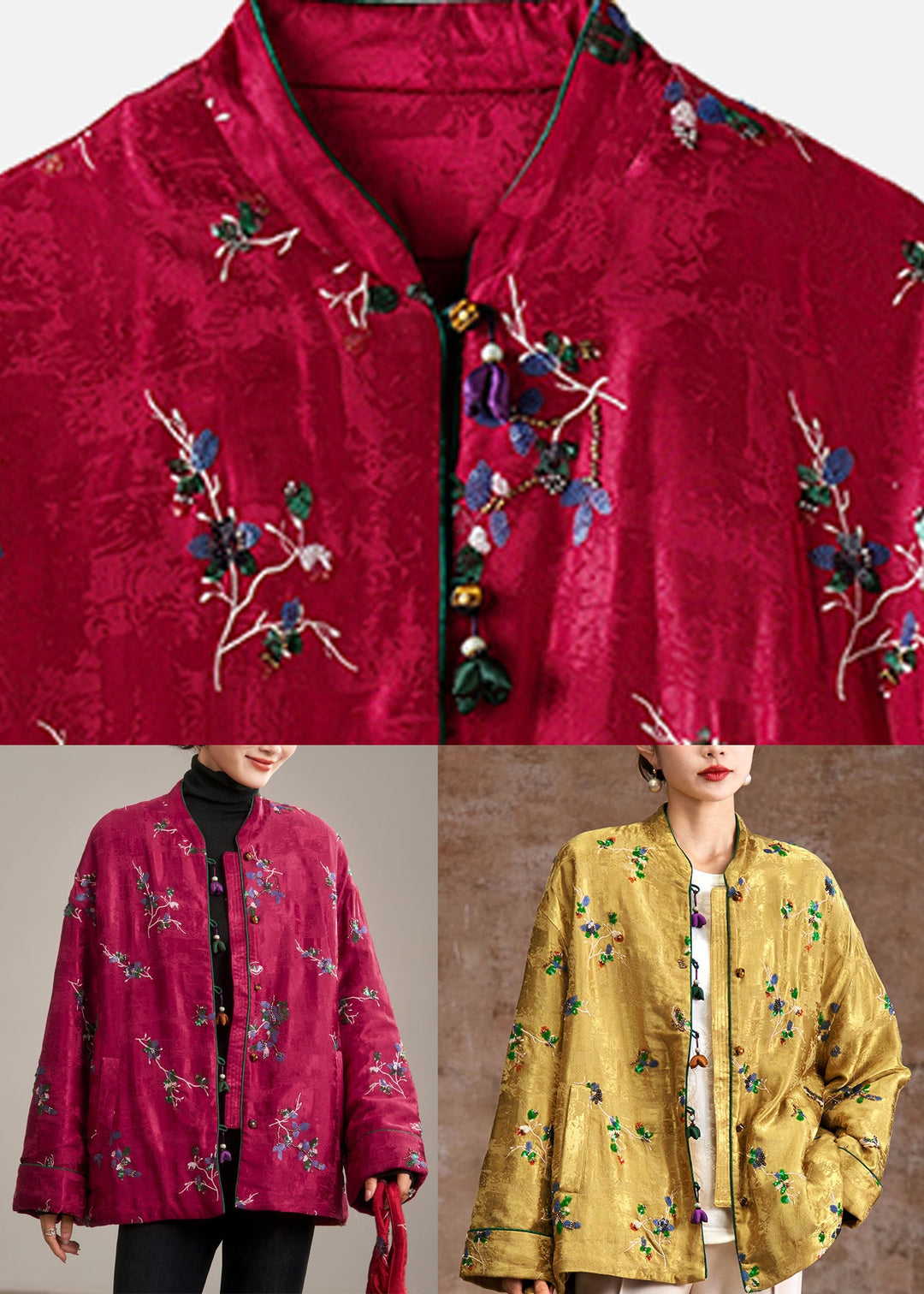 Natural Yellow Embroidered Patchwork Parka Coat Winter