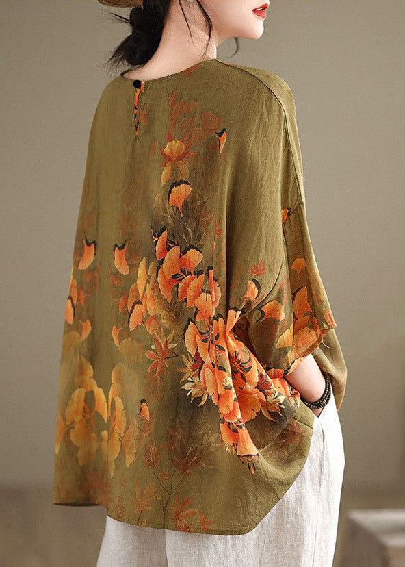 Natural Yellow O Neck Print Cotton T Shirt Summer