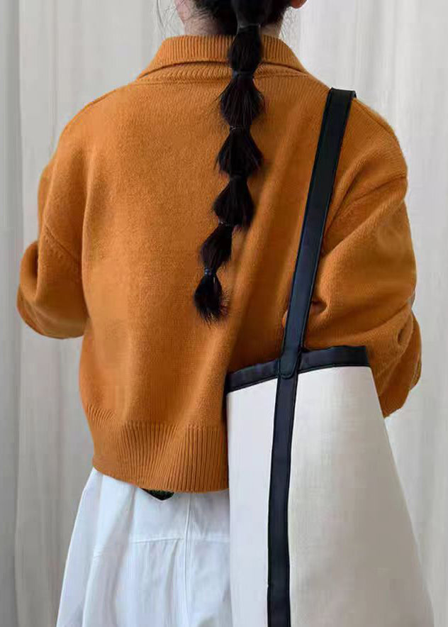 Natural Yellow Zippered Patchwork Solid Cotton Knit Coats Spring