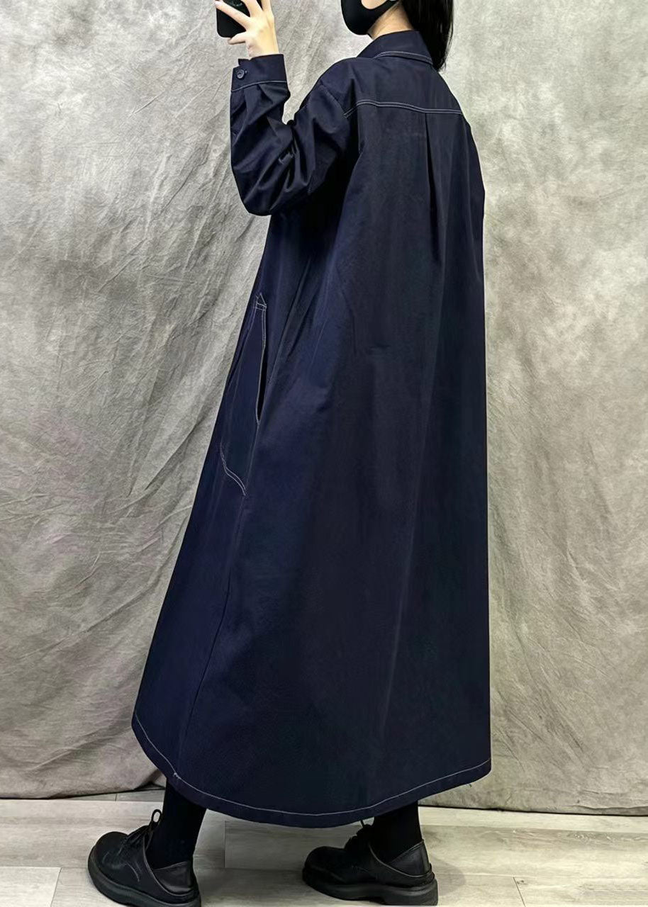 Navy Cotton Ankle Dress Oversized Pockets Fall