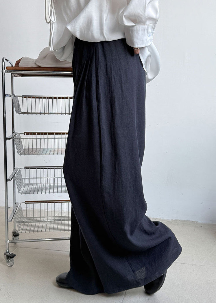 Navy Linen Wide Leg Pants Oversized Wrinkled Spring