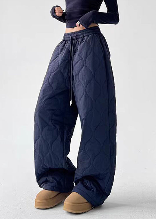Navy Original Design Cotton Filled Wide Leg Pants Elastic Waist