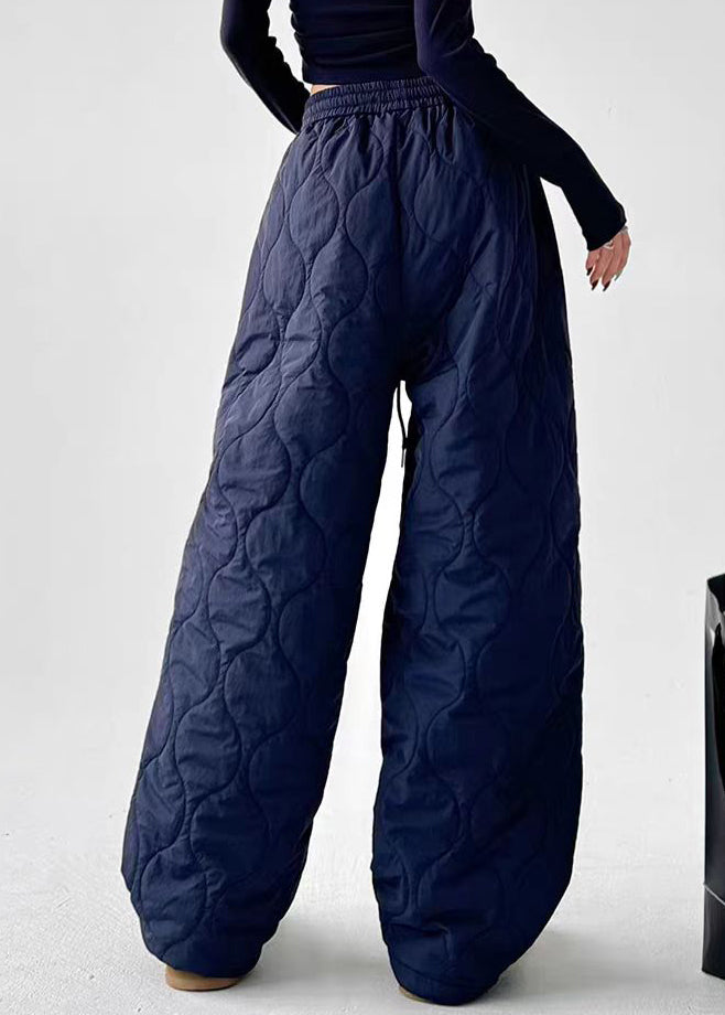 Navy Original Design Cotton Filled Wide Leg Pants Elastic Waist