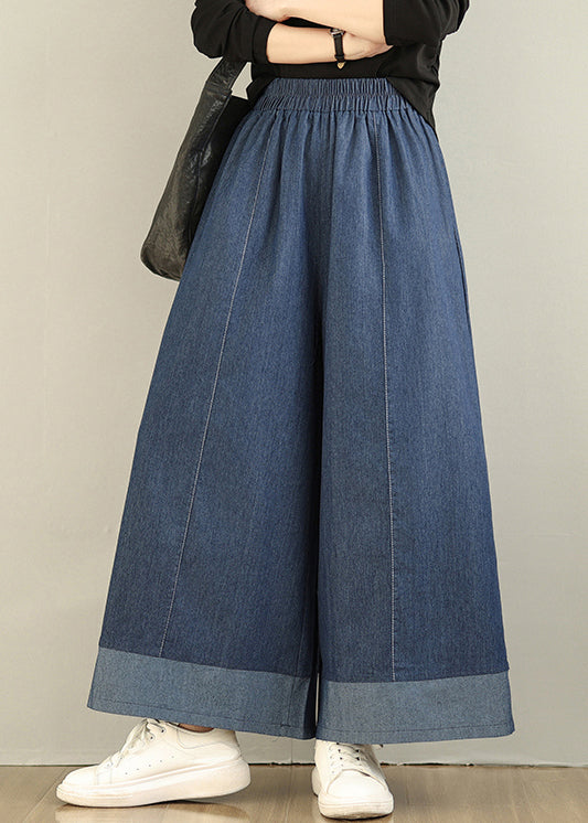 Navy Patchwork Denim Straight Pants Oversized Summer