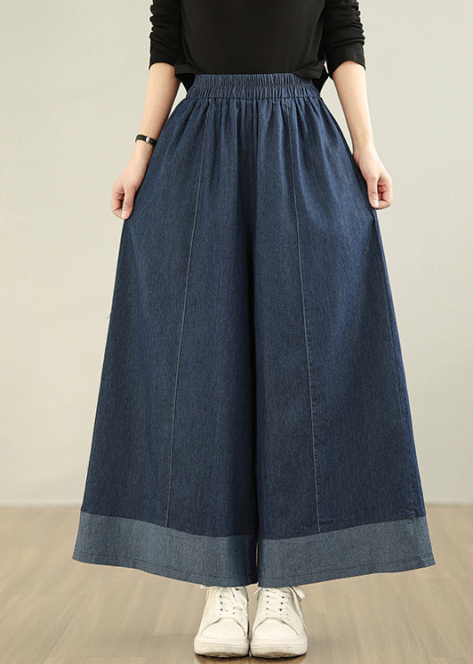 Navy Patchwork Denim Straight Pants Oversized Summer