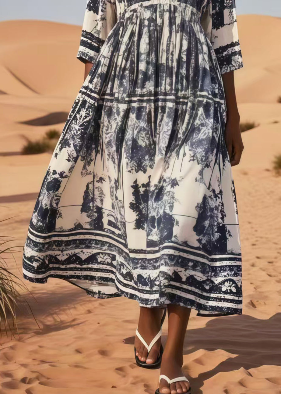 Navy Print Cotton Vacation Dresses Oversized Summer