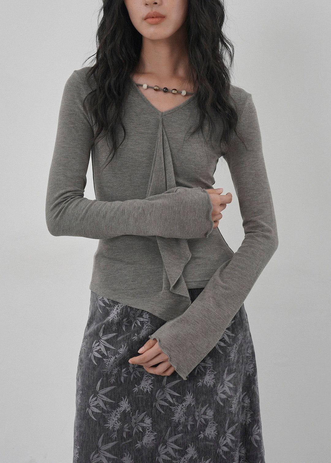 New Apricot Ruffled Asymmetrical Design Cotton T Shirts Spring