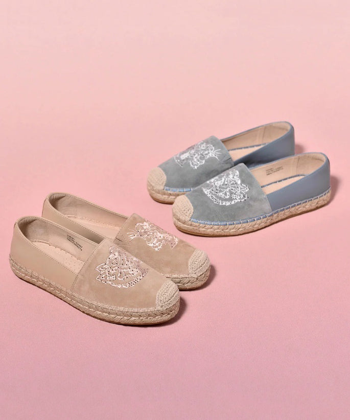 New Apricot Suede Embroidered Splicing Loafer Shoes