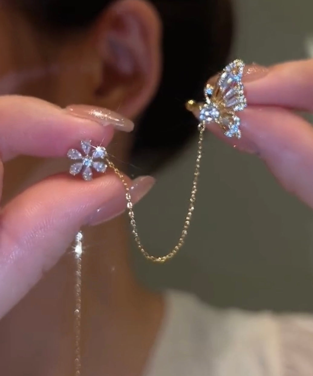 New Arrival Shiny Crystal Butterfly Ear Cuff Clip Earrings