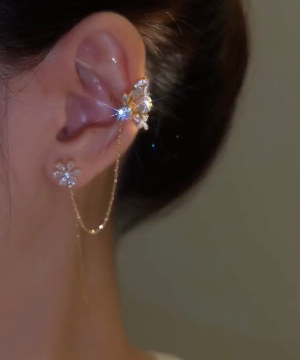 New Arrival Shiny Crystal Butterfly Ear Cuff Clip Earrings