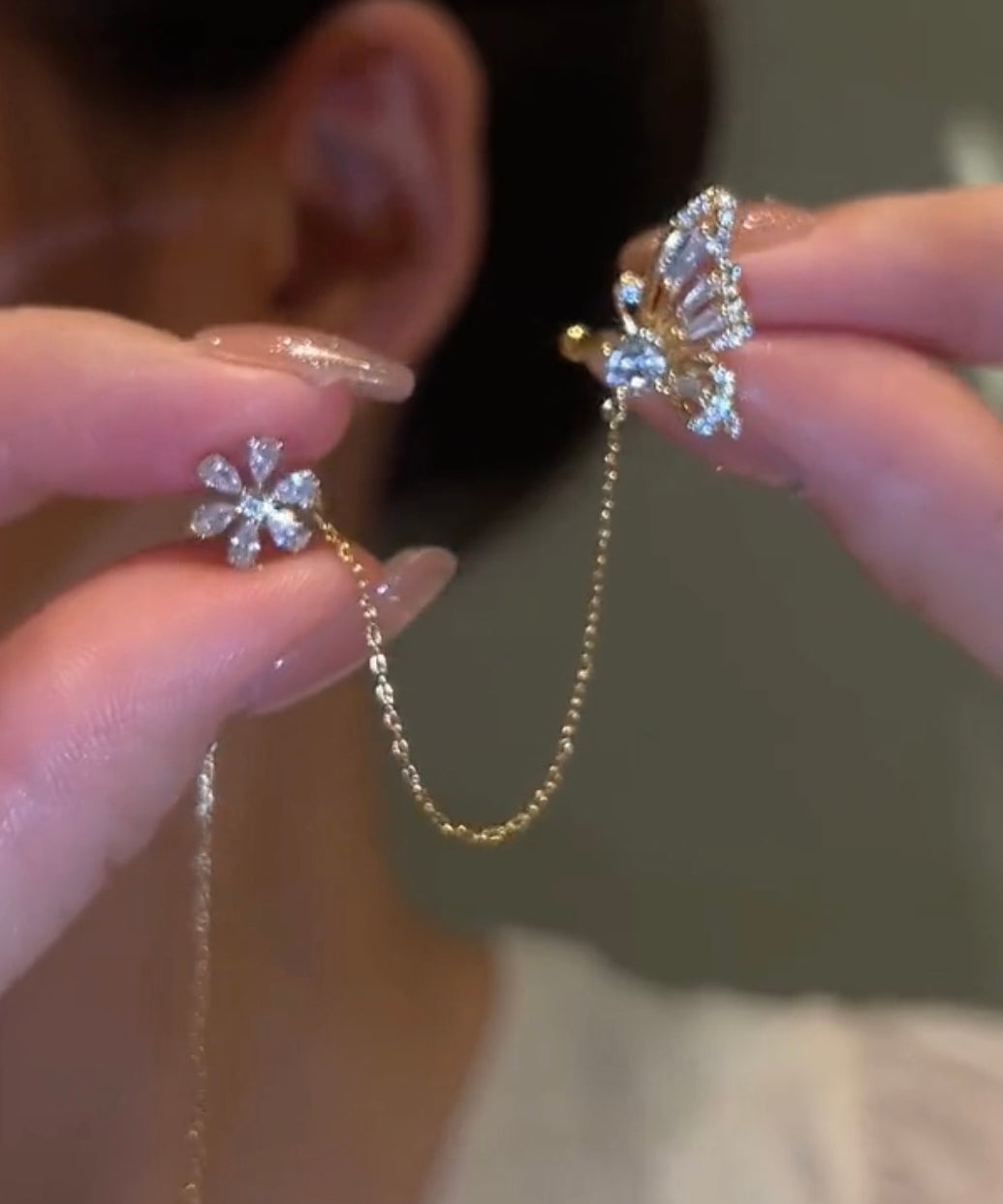 New Arrival Shiny Crystal Butterfly Ear Cuff Clip Earrings