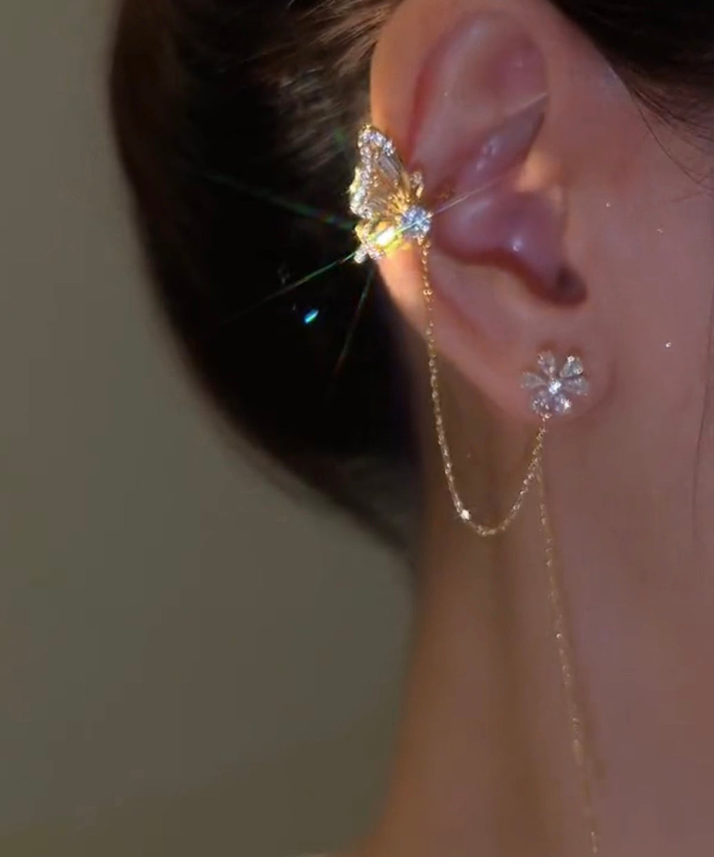 New Arrival Shiny Crystal Butterfly Ear Cuff Clip Earrings