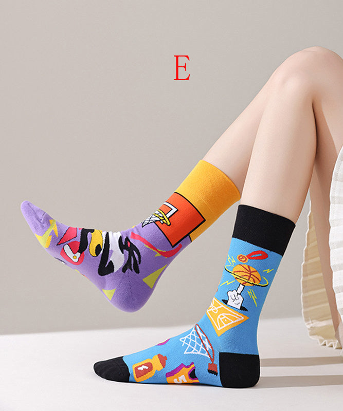 New Asymmetrical Design Jacquard Combed Cotton Mid Calf Socks