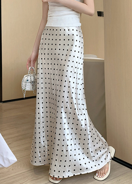 New Beige Original Design Print Silk Maxi Skirts