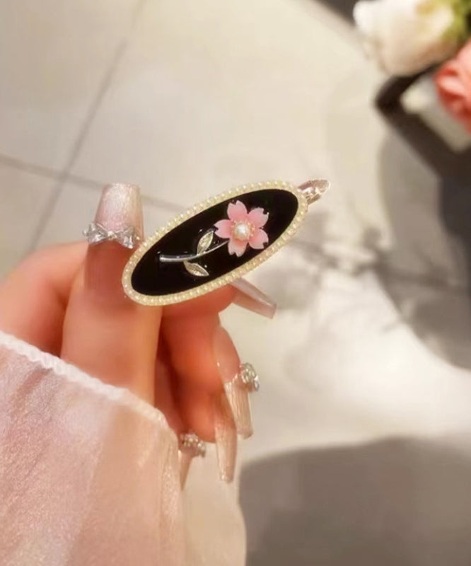 New Black Copper Alloy Pearl Resin Flora Hairpin
