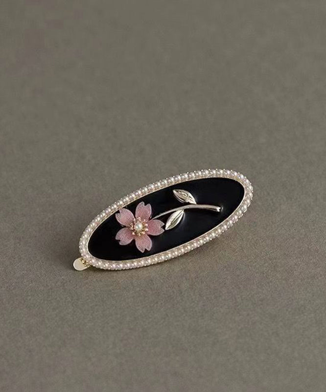 New Black Copper Alloy Pearl Resin Flora Hairpin