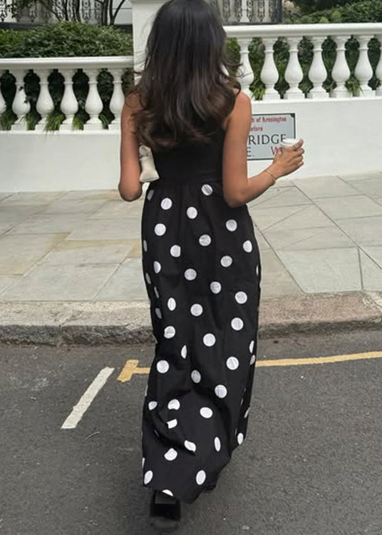 New Black Dot Print Patchwork Cotton Dresses Sleeveless