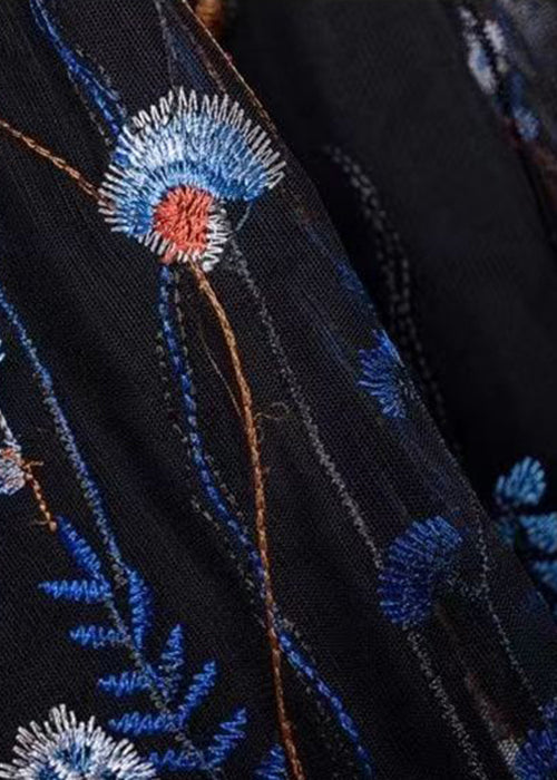 New Black Embroidered High Waist Tulle Skirt Summer