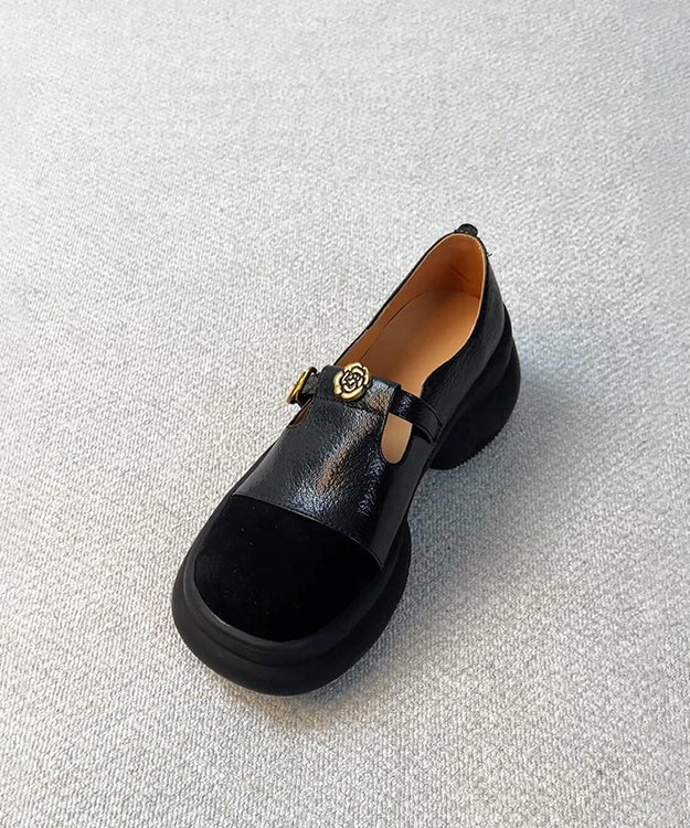 New Black Faux Leather Splicing Faux Leather Loafers